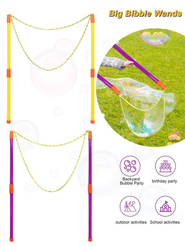 2PCS Giant Bubble Wand For Kids - The Perfect Outdoor Bubble Blowing Toy For Birthdays, Parties And Weddings, PVC Material, Multiple Colors (Excluding Bubble Solutions)