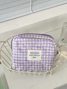 Nécessaire grande acolchoada xadrez roxa (1 unidade), bolsa de maquiagem portátil e moderna, nécessaire de viagem feminina, bolsa multifuncional para guardar batom, absorvente higiênico, moedas, chaves, presilhas de cabelo, elásticos de cabelo, nécessaire charmosa, organizador de viagem para maquiagem, presente para o Dia das Mães, presente de volta às aulas, presente de Ano Novo - Roxa - Ver 15