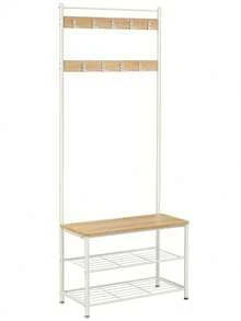 Coat Rack, Coat Stand With Shoe Storage Bench, Hall Tiree With Shoe Rack, 3-In-1 Design, Steel Frame, For Hallway, Entrance, 32 X 70 X 177 Cm, Modern, Oak And Cream - 薑色 - 查看 7