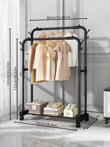 1PC Freestanding Hanger Double Pole Multi-Functional Bedroom Clothing Rack,Metal Clothes Hanger Organizer And Black Clothes Stand With Wheels