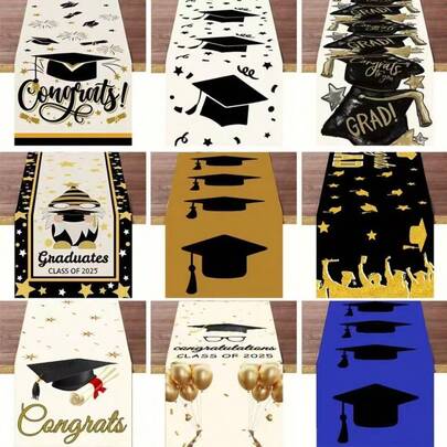 1 件/70.9 英寸 * 13.9 英寸毕业季桌布毕业快乐派对装饰 3D 涤纶布桌旗横幅