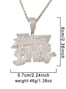 DUBSS 1 Pieza Collar con Colgante 'Hustle Or Brother' con Efecto Helado de Cubic Zirconia Chapado para Hombres, Joyería Estilo Hip Hop