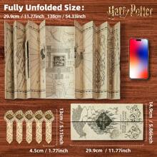 Harry Potter 1pc Officially Licensed Harry Potter Marauder's Map With 5 Vintage Bookmarks, Hogwarts Magical Cosplay Prop, Aesthetic Funny Bookmarks, Magic Treasure Map For Fans & Book Lovers, Office Supplies Back To School