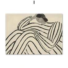 1 幅可选画框斯堪的纳维亚抽象墙面艺术条纹线条曲线女孩几何高清帆布海报印刷品家居卧室客厅装饰 - 彩色 - 查看 66