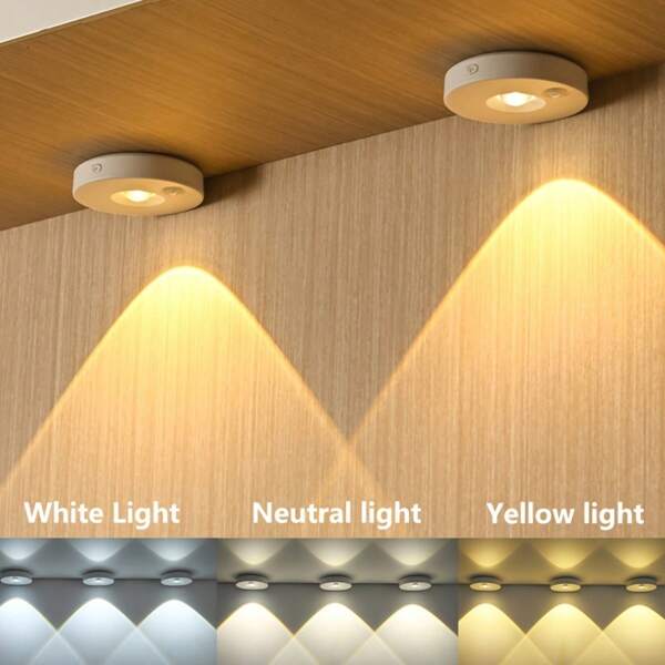 1 pieza Foco LED recargable, luz de ojo de gato con sensor de movimiento y carga USB, lámpara de pared ajustable a 3 colores, adecuada para dormitorio, armario, gabinete, mesita de noche, pasillo, vitrina