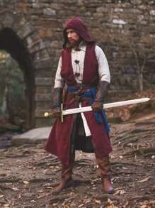 1 قطعة رداء طويل ذو غطاء أمامي مفتوح بطراز عتيق وسط العصور الوسطى، باللون الأحمر أو الأسود أو الأخضر، مناسب لحفلات الهالوين والكرنفالات والأعياد والأزياء المسرحية وتنكر فايكنج