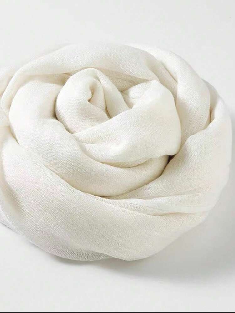 1pc New Style 120g-Linen Blend Solid Color Tassel Warm Scarf Shawl Traveller's Gift, Bamboo Knit Neck Warmer For Women For Dress - White - View 3