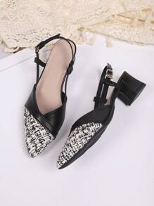 Women's Strap Buckle Pointed Toe Slip-On Pumps, French Style Elegant Square Toe Backless Sandals, Fashion Versatile Thick Heel Summer Vacation Shoes