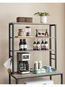 Kitchen Storage Rack, Coffee Bar, Baker's Rack, Total 6 Shelves And 6 Hooks, For Microwave, Steel Frame, Industrial, 40 X 60 X 167 Cm, Greige And Black