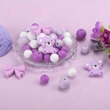 36/38/43pcs Cute Silicone Bead Set, 12mm/15mm Solid Color Koala Pattern Round Loose Beads, Used For DIY Jewelry Making, Key Chain, Pen Strap, Bracelet, Necklace, Pendant Handcraft Supplies