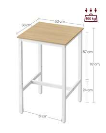 Mesa Alta, Mesa de Bar Cuadrada, Marco de Acero, 60 x 60 x 92 cm, Montaje Fácil, para Cocina, Salón, Estilo Industrial, Color Roble y Blanco - Caqui - Ver 4