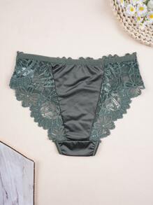 3 Packs Women's Shiny Underwear - Glossy Floral Lace Panties, Vibrant Bloom Design & Buttery-Soft Fit - Elegant Bikini Briefs For Everyday Romance