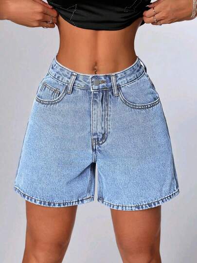 Women's High Waist Versatile Denim Shorts, Vintage Wash, Loose Fit, Knee Length Casual Retro Style Jeans Shorts, Summer Fashion