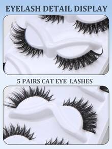 5 对 NAIJEMA 透明茎猫眼狐狸眼假睫毛，自然外观，柔软卷曲，睫毛延长，卡通风格，戏剧性睫毛，适合日常化妆条状睫毛，睫毛，睫毛，假睫毛 - 黑色 - 查看 4