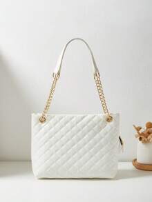 Bộ 2 món tua rua họa tiết kim cương giả da tối giản cho nữ: Túi tote đeo vai sức chứa lớn, Túi mua sắm, Túi xách công sở thêu hoa đi học, Quà tặng cho phụ nữ, Ví đựng tiền trang điểm - trắng - Xem 5