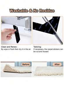 2/4/8/12pcs Non-Slip Carpet Stickers Suitable, Carpet Tape, Pu Washable Non-Slip Reusable Carpet Grippers, Prevents Carpet Movement And Curling, For Living Room Dining Room Bathroom Rugs, Prevent Rugs From Moving And Rolling Edges, Back To School Supplies, Necessary Home Essential.