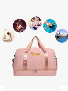 Borsa da viaggio di lusso personalizzata - Con nome ricamato, elegante, con divisori impermeabili, borsone da viaggio con scompartimento per scarpe, scompartimento bagnato/asciutto e tasche laterali convenienti, borsa da weekend con tracolla e manica per trolley