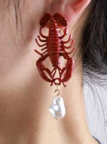 1 pièce Nouvelles boucles d'oreilles à tige uniques de style européen et américain avec coquillages, petits écrevisses rouges, bijoux d'oreille personnalisés avec motifs d'animaux marins