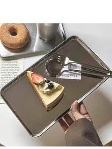 صينية معدنية مستطيلة من الصلب المقاوم للصدأ، صينية تقديم لتقديم الطعام والحلوى والمشروبات للكافيه وركن القهوة والحفلات في الحدائق - متعدد الألوان - مشاهدة 5