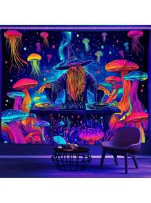1 szt. Świecące tło meduzy Disco - motyw Fun Wizard, gobelin do dekoracji imprez, wystrój domu, tło do transmisji na żywo, baner na artykuły imprezowe, dekoracja pokoju, flaga, dekoracje urodzinowe, dekoracje imprezowe, wystrój szkoły, szkolna niespodzianka, wystrój akademika, powrót do szkoły