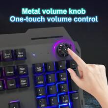 Wired 104 Keys Rainbow RGB Backlit Gaming Mechanical Keyboard, Metal Volume Knob, Multimedia Keys, With Phone And Lighter Holder, Free Removable Wrist Rest, Thickened Metal Panel, For Windows Laptop PC , Gaming Office Universal, Black