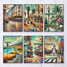 1PC Petronia Street Wall Art Poster Colorful Landscape Benjamin Franklin Parkway Travel Prints HaYarkon St Wall Art Canvas Painting Paintings In Living Rooms, Bedrooms, Dining Rooms Optional Frames Modern Posters, Wall Arts, Canvas Paintings, And Reusable Frames