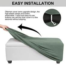 High Stretch Ottoman Cover With Elastic Bottom, Soft Slipcover Jacquard Fabric Small Checks Rectangle Storage Stool Cover Furniture Covers - Asparagus - View 5