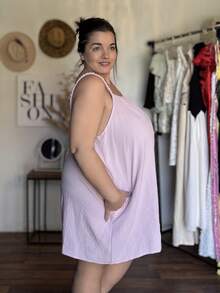 Enliva Jolene.Mendez Plus Size Summer Solid Color Belted Backless Jumpsuit Romper For Vacation And Leisure, For Apple Rounded Body Shape - Pink - View 6