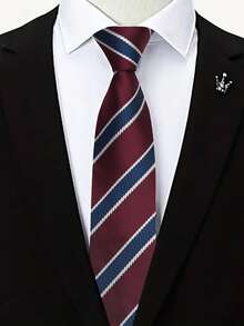 1 条勃艮第条纹手工领带，适合商务、休闲、街头服饰、婚礼、日常使用