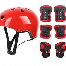 7 件套梅花图案黑色泡泡头盔 + 蝴蝶护具，适用于悬浮滑板、滑板、轮滑鞋 - 粉色 - 查看 10