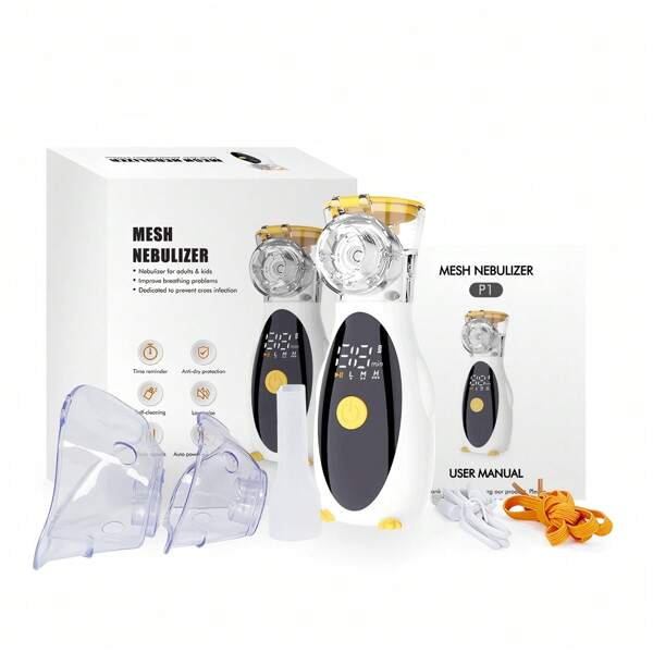 Portable Humidifier, Facial Steamer Device Beauty Spray Hydrating Apparatus, Cold Spray Apparatus Nano Spray For Mesh Nebulizer,Ultrasonic Fine Mist Nebulizer With 2 Masks And 1 Suction Hose,Home Essentials