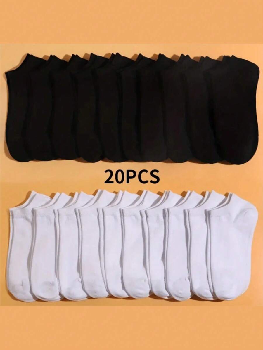 20 paires de chaussettes de sport décontractées pour femmes, chaussettes courtes mode minimaliste respirantes et absorbantes pour le sport et l'extérieur, style unisexe pour couple