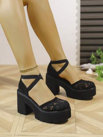 2024 Spring Autumn European Style Thick Sole Hollow-Out Lace-Up Buckle Strap Leather Sandals, Fashion Roman Design Shoes For Women,Mary Janes