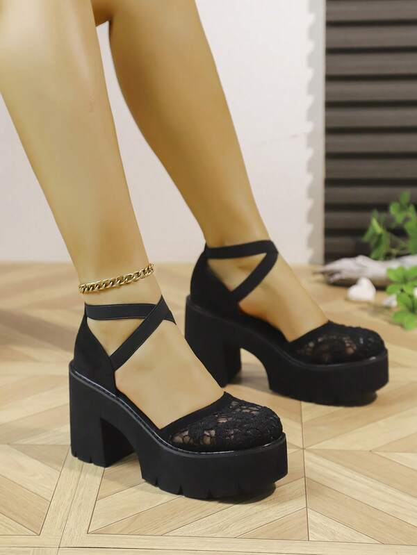2024 Spring Autumn European Style Thick Sole Hollow-Out Lace-Up Buckle Strap Leather Sandals, Fashion Roman Design Shoes For Women