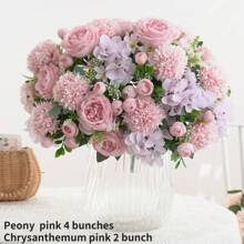 3 Buquês Artificial de Peônia, Hortênsia e Crisântemo, Flores Artificiais de Toque Real, Buquê de Mão Nupcial, Decoração Residencial e de Escritório, Arranjo Floral Artificial, Decoração de Jardim, Casamento, Aniversário, Chá de Bebê, Decoração de Outono