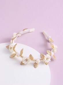 1 Peça Tiara Infantil com Folha Dourada e Flor Branca, Adequada para Uso Diário, Viagem, Fotografia, Casamento, Festa