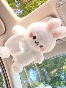 1pc Car Tissue Box Creative Plush Car Multi Functional Hanging Drawer Box Cartoon Armrest Box Car Tissue Drawer - one-size - View 6