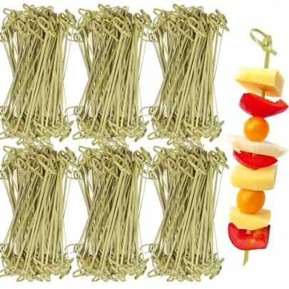 200/100/50/25/10pcs 12cm Blue & White Porcelain Knot Shaped Creative Fruit Picks, Bamboo Skewers, Elegant Decorative Picks For Cakes, Snacks, Suitable For Parties, Birthdays, Weddings, Outdoor Burgers, Fruit Decoration, Party Picks, Beautiful Floral Bamboo Skewers, Weddings, Parties, Back To School, Gatherings, Gifts, Healthy, Avoid Hand-Held Food