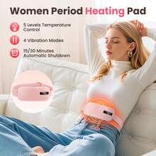 Menstrual Relief Portable Rechargeable Heating Pad, Hot Vibrating Massage Belt, Relieve Menstrual Cramps, Abdominal Warming Belt, Women's Menstrual Heating Belt, 5-Speed Hot, 4-Speed Vibrating, 2-Speed Timing Mode, USB Charging, Large Capacity Battery, With Type-C Charging Cable(1800mAh) - Pink - View 2