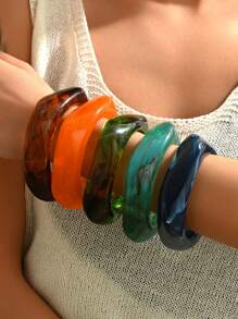 1 peça Bracelete de resina floral transparente geométrica e exagerada da moda, adequado para mulheres elegantes e únicas, perfeito para praia, festa, uso diário, presente - Realça o apelo do visual.