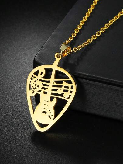 1pc Stainless Steel Rock Guitar Pendant Necklace, Unisex Fashion Jewelry, Suitable For Music Festivals, Parties, And Daily Wear