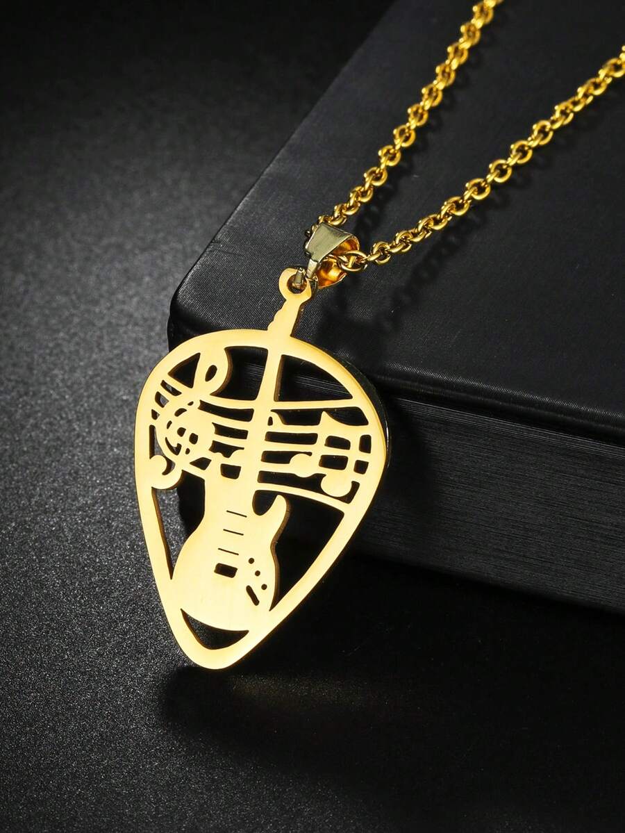 1pc Stainless Steel Rock Guitar Pendant Necklace, Unisex Fashion Jewelry, Suitable For Music Festivals, Parties, And Daily Wear - Guitar Note Necklace - View 1
