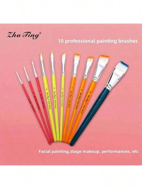 10 pièces Ensemble de pinceaux en nylon - Pinceaux multifonctionnels pour la peinture corporelle, le maquillage, l'gaufrage, l'aquarelle, l'acrylique, la peinture à l'huile - Cadeau idéal pour les artistes et les étudiants, rentrée scolaire, fournitures scolaires