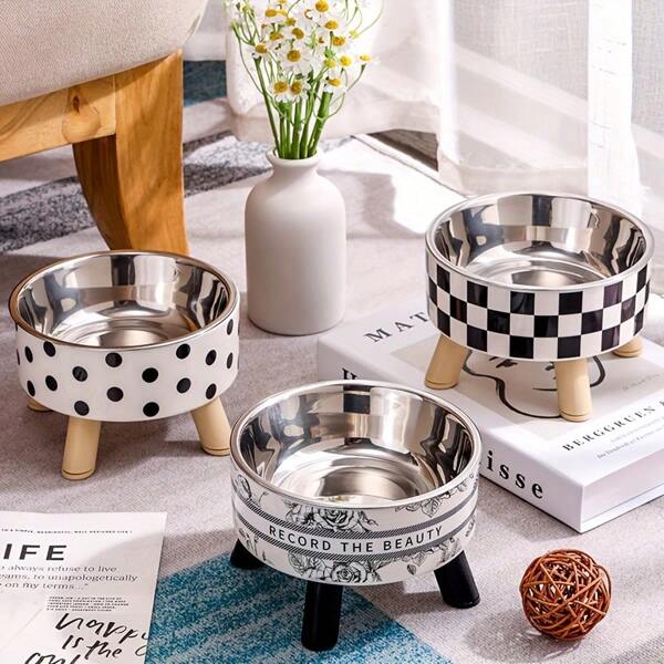 Elevated Stainless Steel Pet Bowl, Anti-Spill Cat Water/Food Bowl, Detachable For Cats, Dogs, Small Pets, Multicolor Available