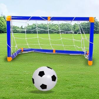 迷你折叠式足球门网套装，带充气泵，儿童室内外运动玩具，儿童生日礼物，圣诞节男孩礼物（颜色和细节随机）