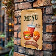 1PC Vintage Tin Sign, Best In Town Menu, Retro Diner Decor, Burger And Fries Illustration, Rust-Proof, Perfect For Restaurant Or Kitchen, 8x12 Inches/ 20x30 Cm - Multicolor - View 5