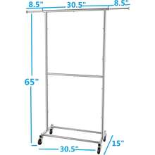 Simple Trending Double Rod Clothing Garment Rack, Rolling Clothes Organizer On Wheels For Hanging Clothes, Chrome-Yl - 1 - View 7
