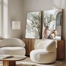 Set Of 2 Unframed Neutral Boho Cactus Olive Tree Wall Art Poster Canvas Print Minimalist Mediterranean Travel Painting For Apartment,Living Room,Bedroom,Modern Home Decoration - Multicolor - View 2