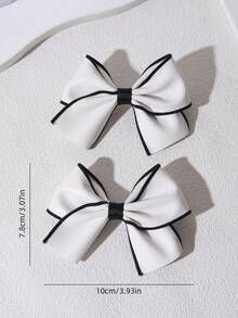 2 件白色优雅蝴蝶结发夹，适合女孩，黑色织物贴边装饰蝴蝶结发夹，时尚鳄鱼夹发饰，适合女孩派对礼物 - 黑與白 - 查看 7