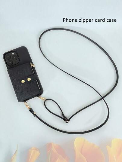 1 قطعة محفظة جلد صناعي بنمط حبة الليتشي ذات لون واحد مزودة بسحاب وإبزيم مزدوج، محفظة نسائية سعة كبيرة لحمل العملات والهاتف مع فتحات قابلة للفصل وسير كتف، مناسبة لهواتف آيفون 17 برو ماكس/16 برو/15 بلس/14 برو/13/12/11 برو ماكس